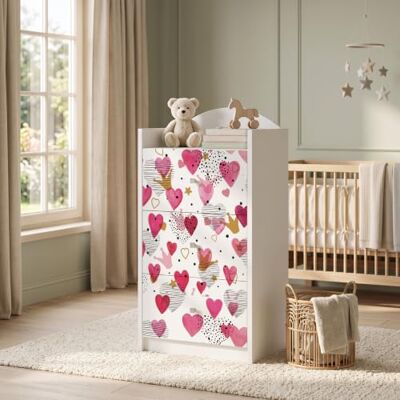 Happy Babies Kindercommode wit met 3 laden, ladekast met mooie print, waskast voor kinderkamer, babykamer, uniseks, nr. 405 Happy Babies Kindercommode wit met 3 laden, ladekast met mooie print, waskast voor kinderkamer, babykamer, uniseks, nr. 405