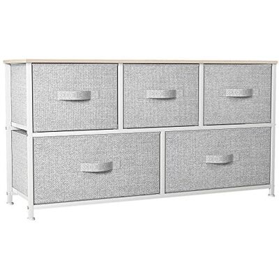YITAHOME Commode voor slaapkamer, commode met 5 laden, van stof, opbergkast met houten bovenkant en grote opbergruimte, slaapkamer, woonkamer, kinderkamer, lichtgrijs YITAHOME Commode voor slaapkamer, commode met 5 laden, van stof, opbergkast met houten bovenkant en grote opbergruimte, slaapkamer, woonkamer, kinderkamer, lichtgrijs