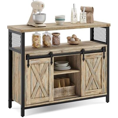 VASAGLE Dressoir, opbergkast, schuifdeuren, 3 planken Keukenkast, 33 x 100 x 80 cm, verstelbare poten, woonkamer, turquoise, bruin en mat, zwart, collectie Daxton LSC092B60 VASAGLE Dressoir, opbergkast, schuifdeuren, 3 planken Keukenkast, 33 x 100 x 80 cm, verstelbare poten, woonkamer, turquoise, bruin en mat, zwart, collectie Daxton LSC092B60
