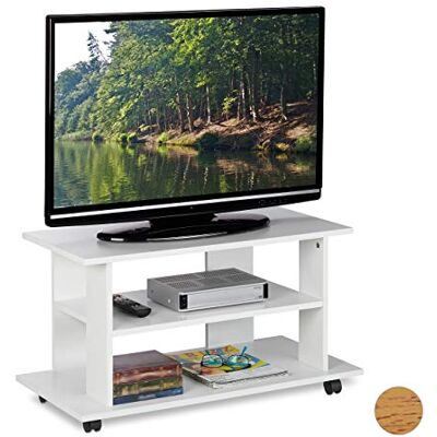 Relaxdays TV-wielen, 2 vakken, consolehouder en ontvanger, mobiele tafel HWD 45 x 80 x 40 cm, wit, 45 x 80 x 40 cm Relaxdays TV-wielen, 2 vakken, consolehouder en ontvanger, mobiele tafel HWD 45 x 80 x 40 cm, wit, 45 x 80 x 40 cm