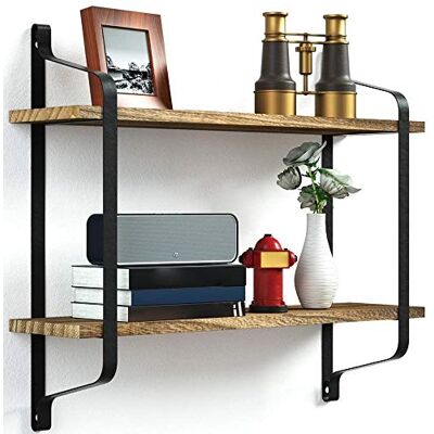 BAKAJI Wandrek met 2 planken, zwart metalen frame, MDF, modern design, boekenkast, multifunctioneel wandrek, afmetingen: 61 x 51,5 x 15,5 cm BAKAJI Wandrek met 2 planken, zwart metalen frame, MDF, modern design, boekenkast, multifunctioneel wandrek, afmetingen: 61 x 51,5 x 15,5 cm