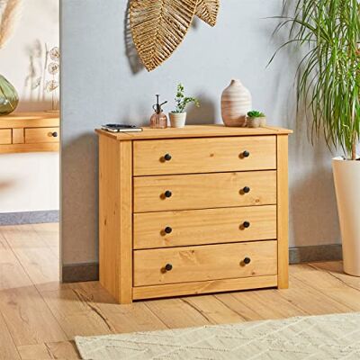IDIMEX Commode Cancun dressoir met 4 grote laden, van massief grenenhout met getinte en gewaxte afwerking IDIMEX Commode Cancun dressoir met 4 grote laden, van massief grenenhout met getinte en gewaxte afwerking