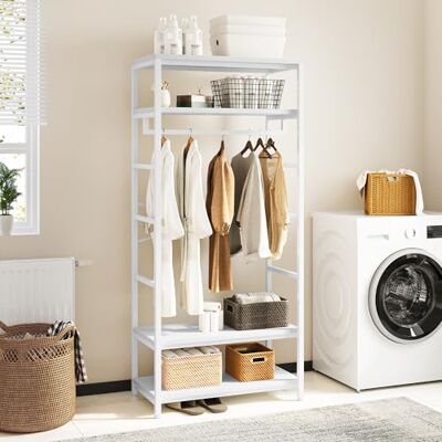 YITAHOME Portemanteau haut pour couloir, salon, porte manteau industriel avec 4 étagères, portant à vêtements avec rangement à chaussures, porte-vêtements pour couloir, salon, blanc YITAHOME Portemanteau haut pour couloir, salon, porte manteau industriel avec 4 étagères, portant à vêtements avec rangement à chaussures, porte-vêtements pour couloir, salon, blanc