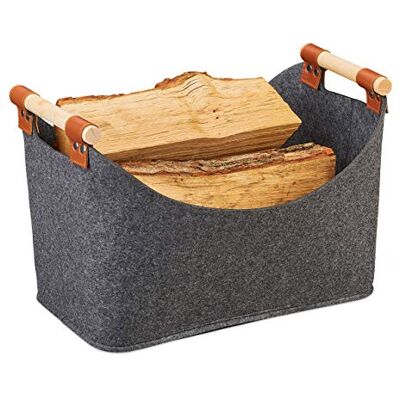Relaxdays Vilten tas, opbergmand, opvouwbaar, doos met handvat, HlP 27 x 40 x 22 cm, donkergrijs Relaxdays Vilten tas, opbergmand, opvouwbaar, doos met handvat, HlP 27 x 40 x 22 cm, donkergrijs