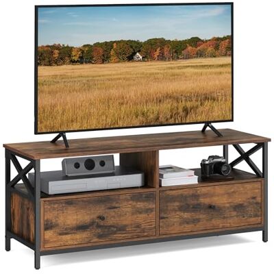 VASAGLE LTV300B01 Tv-meubel voor tv tot 55 inch, woonkamer, met 2 laden, 2 legplanken, 120 x 40 x 50 cm, stalen frame, industriële stijl, rustiek bruin en zwart VASAGLE LTV300B01 Tv-meubel voor tv tot 55 inch, woonkamer, met 2 laden, 2 legplanken, 120 x 40 x 50 cm, stalen frame, industriële stijl, rustiek bruin en zwart