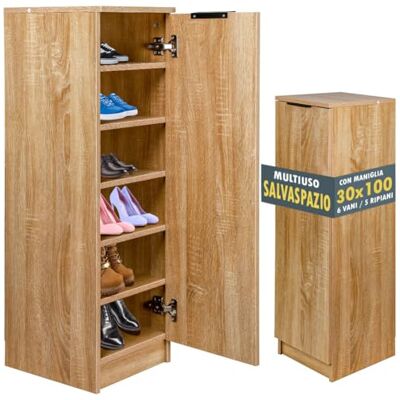 BAKAJI Multifunctionele schoenenkast, ruimtebesparend, van hout, krasbestendig, schoenenkast met 6 vakken en 5 planken, ideaal voor thuis, entree, kantoor, woonkamer, 30 x 35 x 100 cm BAKAJI Multifunctionele schoenenkast, ruimtebesparend, van hout, krasbestendig, schoenenkast met 6 vakken en 5 planken, ideaal voor thuis, entree, kantoor, woonkamer, 30 x 35 x 100 cm