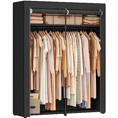 SONGMICS Kledingkast, draagbaar, met ophangstang, kledingrek, opvouwbaar, kleedkamer, slaapkamer, werkkamer, 140 x 43 x 174 cm, zwart, RYG02BK SONGMICS Kledingkast, draagbaar, met ophangstang, kledingrek, opvouwbaar, kleedkamer, slaapkamer, werkkamer, 140 x 43 x 174 cm, zwart, RYG02BK