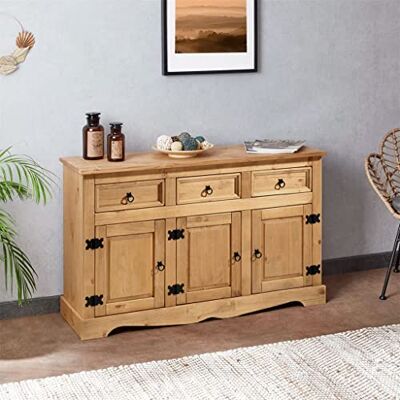 IDIMEX Sideboard Tequila commode van hout in Mexicaanse stijl, met 3 laden en 3 vleugeldeuren, massief grenen, gebeitst en gewaxt IDIMEX Sideboard Tequila commode van hout in Mexicaanse stijl, met 3 laden en 3 vleugeldeuren, massief grenen, gebeitst en gewaxt