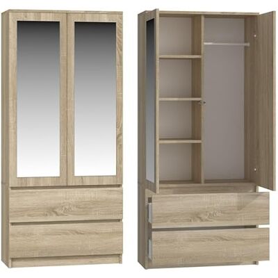BDW Spiegelkast, 90 x 180 x 50 cm, 2 laden, 4 legplanken, ideaal voor slaapkamer, hal, kinderkamer of kantoor, kledingrek, kapstok (Sonoma eiken) BDW Spiegelkast, 90 x 180 x 50 cm, 2 laden, 4 legplanken, ideaal voor slaapkamer, hal, kinderkamer of kantoor, kledingrek, kapstok (Sonoma eiken)