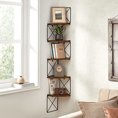 VASAGLE LLS851B01 Wandrek met 5 niveaus, hoekkast, boekenkast, opslag, eenvoudige montage, voor slaapkamer, woonkamer, badkamer, keuken, kantoor, rustiek bruin en zwart VASAGLE LLS851B01 Wandrek met 5 niveaus, hoekkast, boekenkast, opslag, eenvoudige montage, voor slaapkamer, woonkamer, badkamer, keuken, kantoor, rustiek bruin en zwart