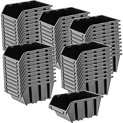 KADAX Werkplaatsstapeldoos, opbergdoos van PP-kunststof, verschillende maten, opbergdozen voor wandopbergdoos, gereedschap, sorteerdoos (zwart, 50 stuks, 155 x 100 mm) KADAX Werkplaatsstapeldoos, opbergdoos van PP-kunststof, verschillende maten, opbergdozen voor wandopbergdoos, gereedschap, sorteerdoos (zwart, 50 stuks, 155 x 100 mm)