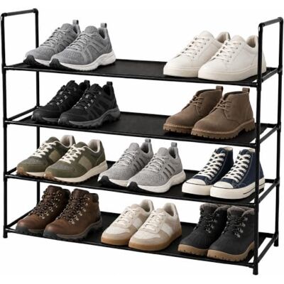 Amig Undern Schoenenrek met 4 niveaus, 86 x 28 x 71,5 cm, waterbestendige kunststof en stof, zwart, licht en gemakkelijk te reinigen, organizer voor hal of slaapkamer Amig Undern Schoenenrek met 4 niveaus, 86 x 28 x 71,5 cm, waterbestendige kunststof en stof, zwart, licht en gemakkelijk te reinigen, organizer voor hal of slaapkamer
