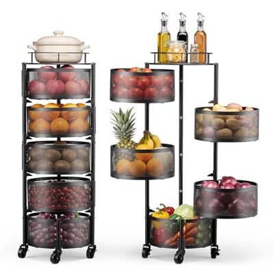 VEVOR Groenterek met 5 niveaus, fruitmand, metalen groentemand, draagbare metalen mand-organizer op wielen, zwarte opbergwagen, ideaal voor keuken, woonkamer VEVOR Groenterek met 5 niveaus, fruitmand, metalen groentemand, draagbare metalen mand-organizer op wielen, zwarte opbergwagen, ideaal voor keuken, woonkamer