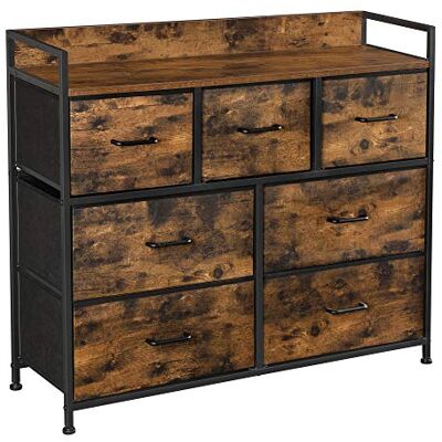 SONGMICS Commode, kast, opbergkast, 7 laden van stof met handgrepen, metalen frame, industriële stijl, rustiek bruin en zwart LTS137B01 SONGMICS Commode, kast, opbergkast, 7 laden van stof met handgrepen, metalen frame, industriële stijl, rustiek bruin en zwart LTS137B01