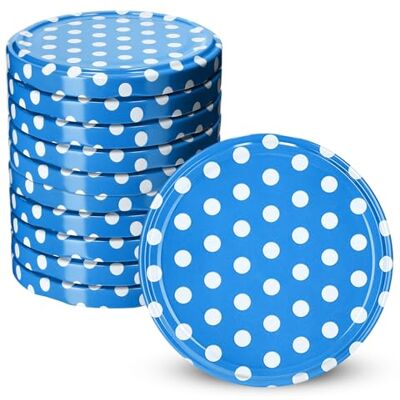 KADAX Schroefdeksels met een diameter van 82 mm, van metaal, met 6 kliktanden, perfect als vervangend deksel voor weckpotten, blauw met stippen, set van 10 KADAX Schroefdeksels met een diameter van 82 mm, van metaal, met 6 kliktanden, perfect als vervangend deksel voor weckpotten, blauw met stippen, set van 10