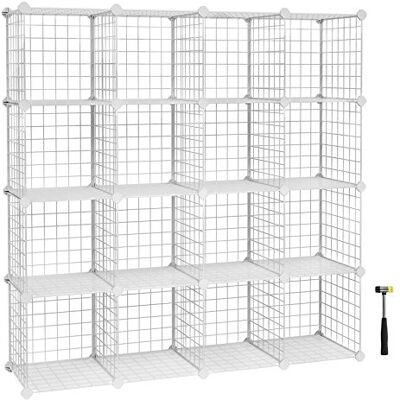 SONGMICS LPI44W Opbergrek met 16 vakken, kast met doorzichtige metalen structuur, organizer, wit SONGMICS LPI44W Opbergrek met 16 vakken, kast met doorzichtige metalen structuur, organizer, wit