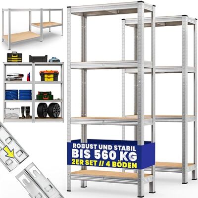 Monzana Set van 2 rekken voor zware lasten, 170 x 75 x 30 cm, 560 kg, 4 MDF-platen, opslag, kelder, werkplaats Monzana Set van 2 rekken voor zware lasten, 170 x 75 x 30 cm, 560 kg, 4 MDF-platen, opslag, kelder, werkplaats