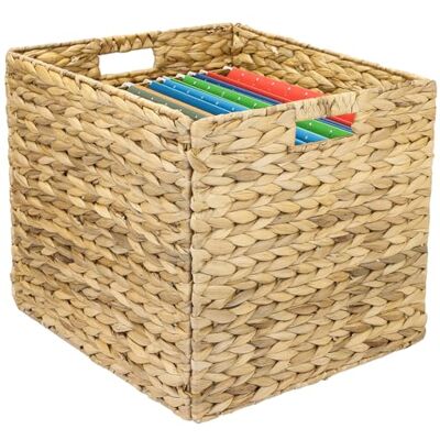 HMF Opbergmand voor hangmappen, DIN A4, geschikt voor Kallax plank, gevlochten mand van waterhyacint met handgrepen, 33 x 38 x 32 cm, naturel HMF Opbergmand voor hangmappen, DIN A4, geschikt voor Kallax plank, gevlochten mand van waterhyacint met handgrepen, 33 x 38 x 32 cm, naturel