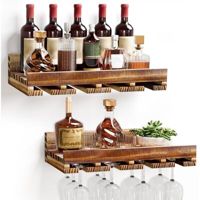 Yorbay Wijnrek voor wand: 2 stuks met glashouder Yorbay Wijnrek voor wand: 2 stuks met glashouder