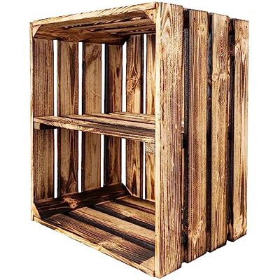 Creative Gevlamde houten kist met plank, 50 x 40 x 30 cm, vintage opbergdoos Creative Gevlamde houten kist met plank, 50 x 40 x 30 cm, vintage opbergdoos
