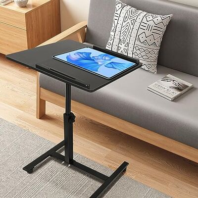 LANTUS Draaibare computerbijzettafel met sleuf, bedtafel, wielen, voor laptop, -61 x 44 x 65/95 cm (zwart) LANTUS Draaibare computerbijzettafel met sleuf, bedtafel, wielen, voor laptop, -61 x 44 x 65/95 cm (zwart)