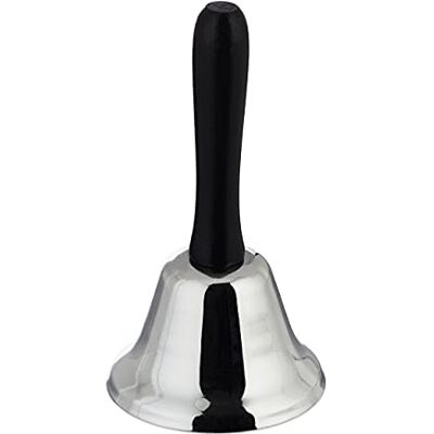Relaxdays Tafelbel van ijzer, met houten handvat, sterk geluid, zilver, school, receptie, kerstdecoratie, 12 cm Relaxdays Tafelbel van ijzer, met houten handvat, sterk geluid, zilver, school, receptie, kerstdecoratie, 12 cm