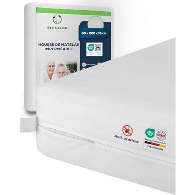 Sensalou Matrasbeschermer, waterdicht, mijtdicht, tegen mijten en bedwantsen, stille hoes voor mensen met allergieën, zacht sponsoppervlak, met ritssluiting (80 x 200 cm, 15 cm) Encasement Silencieux Surface Éponge Douce Anti Punaises de Lit Avec Sensalou Matrasbeschermer, waterdicht, mijtdicht, tegen mijten en bedwantsen, stille hoes voor mensen met allergieën, zacht sponsoppervlak, met ritssluiting (80 x 200 cm, 15 cm) Encasement Silencieux Surface Éponge Douce Anti Punaises de Lit Avec