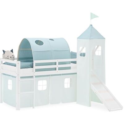 Homestyle4u Hoogslaper 90 x 200 cm met glijbaan, kinderbed van hout, wit Homestyle4u Hoogslaper 90 x 200 cm met glijbaan, kinderbed van hout, wit