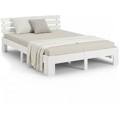 Homestyle4u 1821, houten bed 140x200, tweepersoonsbed met lattenbodem, wit, massief grenen Homestyle4u 1821, houten bed 140x200, tweepersoonsbed met lattenbodem, wit, massief grenen