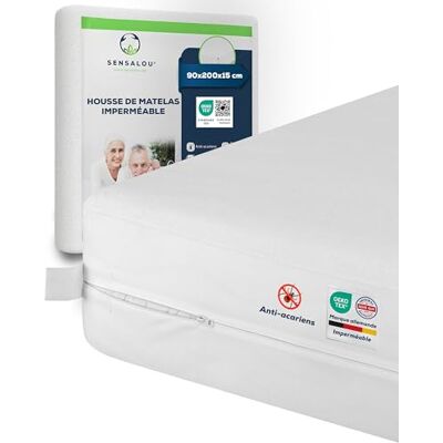 Sensalou Hoes Waterdichte matrasbeschermer, anti-mijt, 90 x 200 x 30 cm Stille hoes, zacht sponsoppervlak, anti-bedwantsen, met ritssluiting, hypoallergeen Sensalou Hoes Waterdichte matrasbeschermer, anti-mijt, 90 x 200 x 30 cm Stille hoes, zacht sponsoppervlak, anti-bedwantsen, met ritssluiting, hypoallergeen