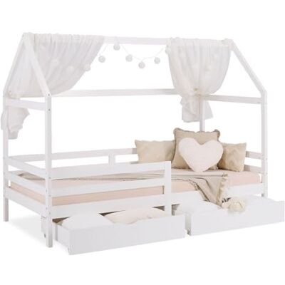 Homestyle4u 2522 kinderbed met lattenbodem en bedlade, valbescherming, grenenhout, wit, 90 x 200 cm Homestyle4u 2522 kinderbed met lattenbodem en bedlade, valbescherming, grenenhout, wit, 90 x 200 cm