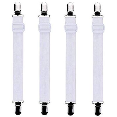 Bedecor 4 stuks (30cm tot 120cm) verstelbare elastische lakenspanner met metalen klemmen,voor de hoeken van bed,matras,wit Bedecor 4 stuks (30cm tot 120cm) verstelbare elastische lakenspanner met metalen klemmen,voor de hoeken van bed,matras,wit