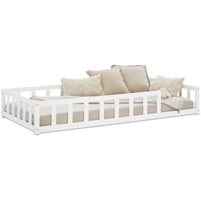 Homestyle4u 2523 Montessori vloerbed voor kinderen, met valbescherming, lattenbodem, 90 x 200 cm, wit Homestyle4u 2523 Montessori vloerbed voor kinderen, met valbescherming, lattenbodem, 90 x 200 cm, wit