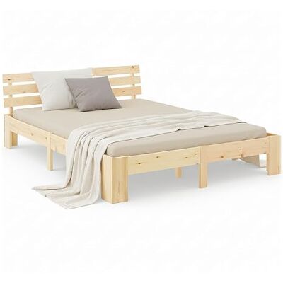 Homestyle4u 1838, houten bed 160 x 200 cm, tweepersoonsbed met lattenbodem, natuur, massief grenen Homestyle4u 1838, houten bed 160 x 200 cm, tweepersoonsbed met lattenbodem, natuur, massief grenen