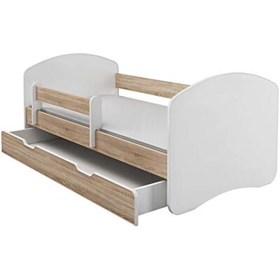ACMA II Junior bed, 180 x 80 cm, Sonoma eiken, met matras en lattenbodem, kinderbed met veiligheidsbarrières, draagvermogen tot 120 kg, versie met lade ACMA II Junior bed, 180 x 80 cm, Sonoma eiken, met matras en lattenbodem, kinderbed met veiligheidsbarrières, draagvermogen tot 120 kg, versie met lade