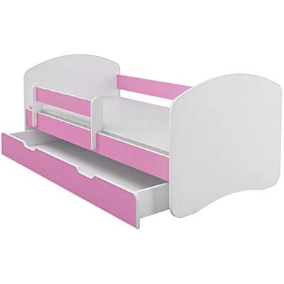 ACMA II Junior bed 180 x 80 cm roze met matras en lattenbodem kinderbed met veiligheidsbarrières, draagvermogen tot 120 kg, versie met lade ACMA II Junior bed 180 x 80 cm roze met matras en lattenbodem kinderbed met veiligheidsbarrières, draagvermogen tot 120 kg, versie met lade