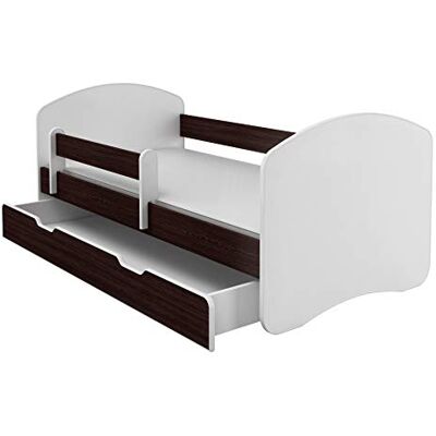 ACMA II Junior bed, 180 x 80 cm, wengéhout, met matras en lattenbodem, kinderbed met veiligheidsbarrières, draagvermogen tot 120 kg, versie met lade ACMA II Junior bed, 180 x 80 cm, wengéhout, met matras en lattenbodem, kinderbed met veiligheidsbarrières, draagvermogen tot 120 kg, versie met lade