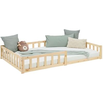Homestyle4u 2839 Montessori vloerbed, 120 x 200 cm, hout, naturel, voor kinderen, met valbescherming, lattenbodem Homestyle4u 2839 Montessori vloerbed, 120 x 200 cm, hout, naturel, voor kinderen, met valbescherming, lattenbodem