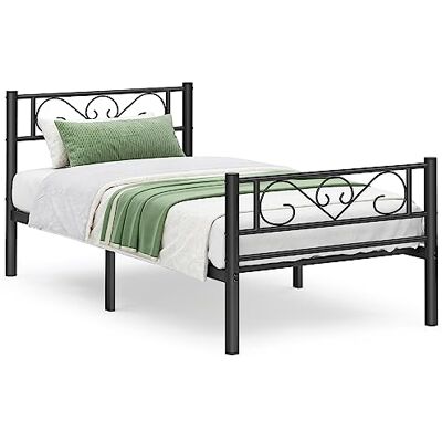VASAGLE eenpersoonsbed, metalen bedframe, voor matras 90 x 190 cm, voor volwassenen, kinderen, geen bedframe nodig, eenvoudige montage, voor kleine ruimtes, zwart RMB061B01 VASAGLE eenpersoonsbed, metalen bedframe, voor matras 90 x 190 cm, voor volwassenen, kinderen, geen bedframe nodig, eenvoudige montage, voor kleine ruimtes, zwart RMB061B01
