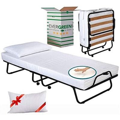 EvergreenWeb Opklapbed voor eenpersoonsbed, met matras, wit, 90 x 200 cm, met kussen van traagschuim, comfortabel, van hout en wielen, orthopedisch, voor gasten EvergreenWeb Opklapbed voor eenpersoonsbed, met matras, wit, 90 x 200 cm, met kussen van traagschuim, comfortabel, van hout en wielen, orthopedisch, voor gasten