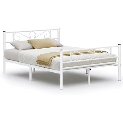 VASAGLE tweepersoonsbed, metalen bedframe, voor matras 140 x 190 cm, voor volwassenen, tieners, geen bedframe nodig, eenvoudige montage, voor kleine ruimtes, wit RMB063W01 VASAGLE tweepersoonsbed, metalen bedframe, voor matras 140 x 190 cm, voor volwassenen, tieners, geen bedframe nodig, eenvoudige montage, voor kleine ruimtes, wit RMB063W01