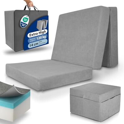 Beautissu Premium XXL opvouwbare matras 120 x 200 cm grijs met overtrek extra dik vouwmatras 14 cm hardheid H3 & wasbare overtrek extra bed van viscositeit schuim, hoog slaapcomfort Beautissu Premium XXL opvouwbare matras 120 x 200 cm grijs met overtrek extra dik vouwmatras 14 cm hardheid H3 & wasbare overtrek extra bed van viscositeit schuim, hoog slaapcomfort