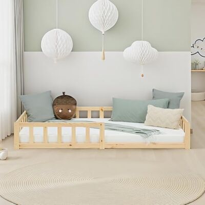 Homestyle4u Montessori Vloerbed, 90 x 200 cm, natuur, Montessori met valbescherming, lattenbodem, voor kinderen Homestyle4u Montessori Vloerbed, 90 x 200 cm, natuur, Montessori met valbescherming, lattenbodem, voor kinderen