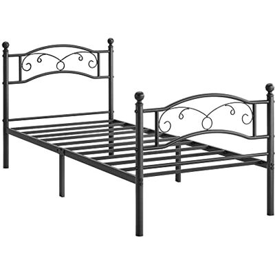 VASAGLE RMB071B01 eenpersoonsbed van metaal, frame voor matras van 90 x 190 cm, logeerbed, voor volwassenen, tieners, eenvoudige montage, zwart VASAGLE RMB071B01 eenpersoonsbed van metaal, frame voor matras van 90 x 190 cm, logeerbed, voor volwassenen, tieners, eenvoudige montage, zwart