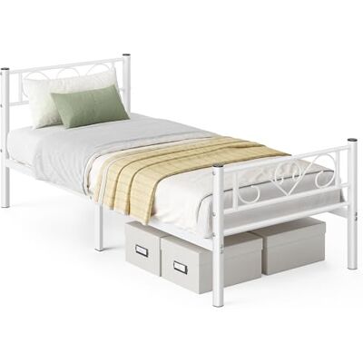 VASAGLE Bed 90 x 200 cm, bijzetbed, eenpersoonsbed van metaal, bedframe, eenvoudige montage, mat wit RMB062W01 VASAGLE Bed 90 x 200 cm, bijzetbed, eenpersoonsbed van metaal, bedframe, eenvoudige montage, mat wit RMB062W01
