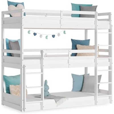 Homestyle4u 1978 Stapelbed, babybed 90 x 200 cm, stapelbed met drie niveaus, met bedlade, wit, hout Homestyle4u 1978 Stapelbed, babybed 90 x 200 cm, stapelbed met drie niveaus, met bedlade, wit, hout
