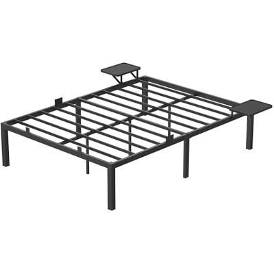 VASAGLE Bedframe 140 x 200 cm met metalen lattenbodem, tweepersoonsbed, van metaal met opbergplanken, eenvoudige montage, inktzwart RMB094B01V1 VASAGLE Bedframe 140 x 200 cm met metalen lattenbodem, tweepersoonsbed, van metaal met opbergplanken, eenvoudige montage, inktzwart RMB094B01V1