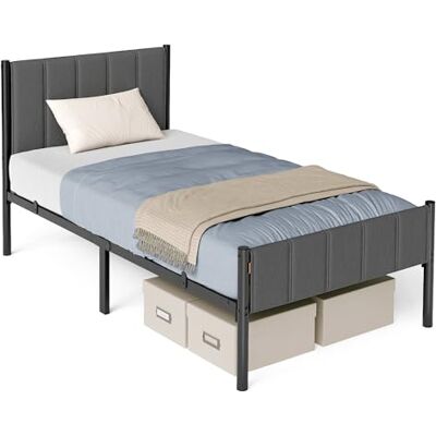 VASAGLE Eenpersoonsbedframe 90 x 200 cm met gevoerd hoofdeinde, stalen bedframe, belastbaar tot 250 kg, eenvoudige montage, leigrijs RMB972GN01 VASAGLE Eenpersoonsbedframe 90 x 200 cm met gevoerd hoofdeinde, stalen bedframe, belastbaar tot 250 kg, eenvoudige montage, leigrijs RMB972GN01