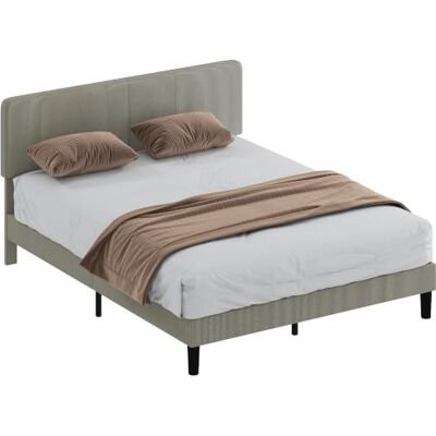 HOMCOM Bedframe 160 x 200 cm met lattenbodem, verstelbaar hoofdeinde, gevoerd tweepersoonsbed van corduroy, houten lattenbodem, opbergruimte onder, geruisloos, eenvoudige montage, grijs Lit Double Rembourré Velours Côtelé, Support à 12 Lattes en Bois, E HOMCOM Bedframe 160 x 200 cm met lattenbodem, verstelbaar hoofdeinde, gevoerd tweepersoonsbed van corduroy, houten lattenbodem, opbergruimte onder, geruisloos, eenvoudige montage, grijs Lit Double Rembourré Velours Côtelé, Support à 12 Lattes en Bois, E