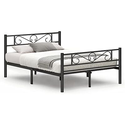 VASAGLE tweepersoonsbed, metalen bedframe, voor matras 140 x 190 cm, voor volwassenen, tieners, geen bedframe nodig, eenvoudige montage, voor kleine ruimtes, zwart RMB063B01 VASAGLE tweepersoonsbed, metalen bedframe, voor matras 140 x 190 cm, voor volwassenen, tieners, geen bedframe nodig, eenvoudige montage, voor kleine ruimtes, zwart RMB063B01